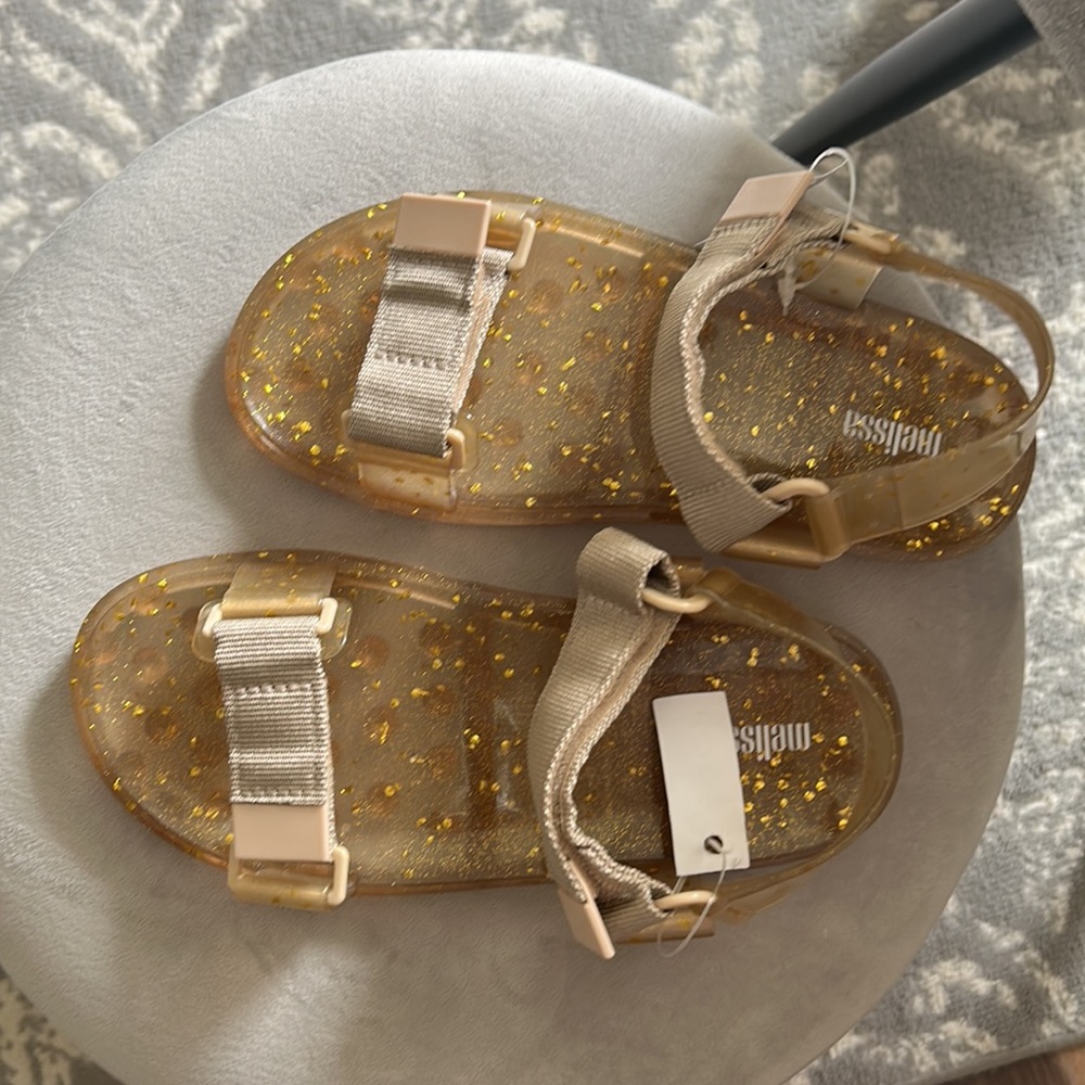 Melissa Gold Glitter Clear Jelly Sandals with Beige Straps - Picture 5 of 8